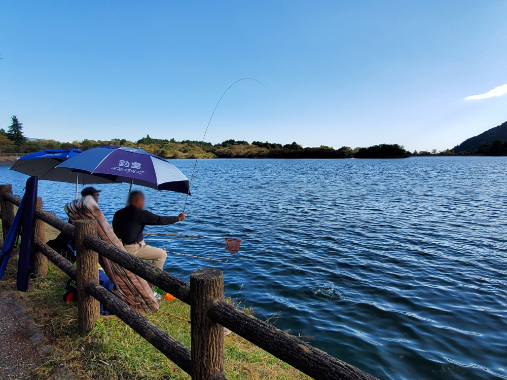 田貫湖キャンプ場で釣りを楽しむ