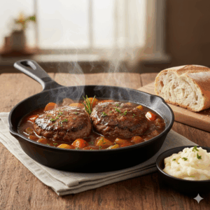 スキレットで本格ハンバーグ煮込み